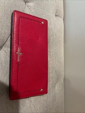 Cole Haan Vibrant Red Leather Long Wallet with Gold Logo